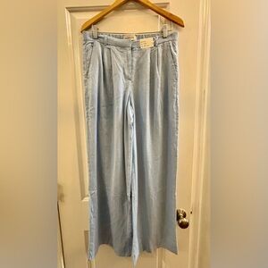 Abercrombie & Fitch Sky Blue Wide-Leg Sloan low rise linen blend trousers